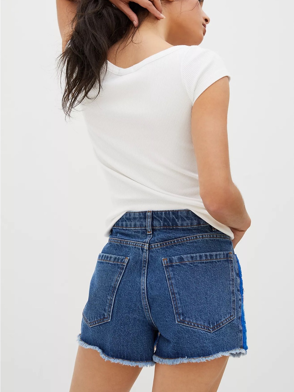 Farm Rio High Rise Denim Crochet Patchwork Shorts - Picture 3 of 9